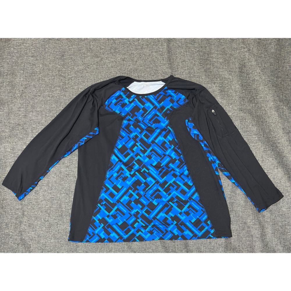Anne Klein Sport Womens 3X Long Sleeve Shirt Blue Geometric Active Top